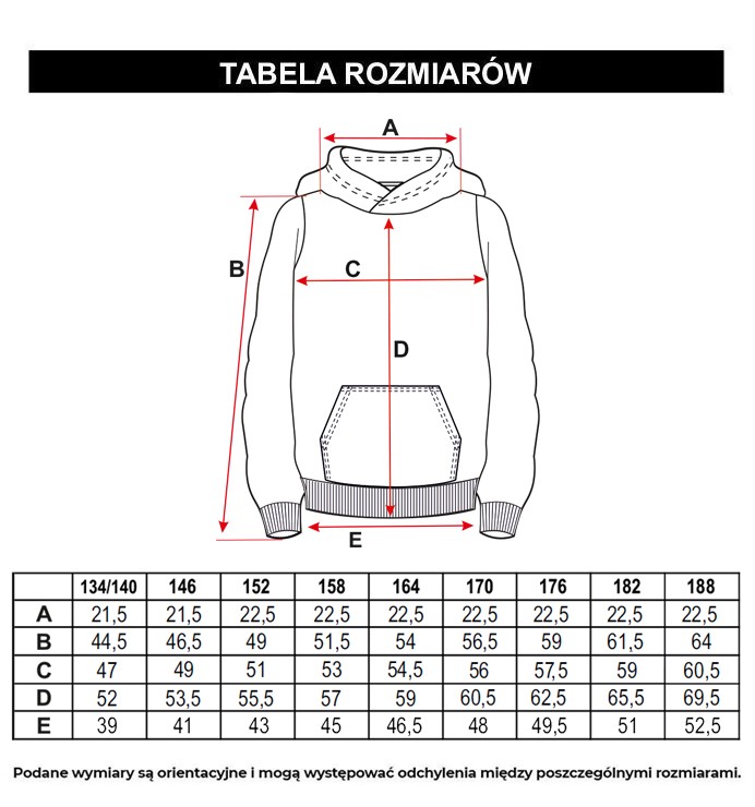 Tabela rozmiarów - Szara bluza z kapturem z grafiką z tyłu zapinana na zamek