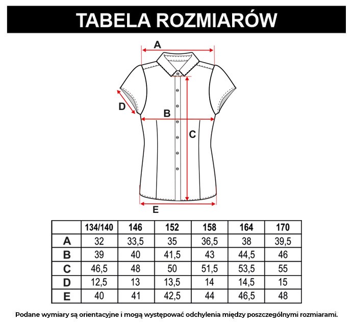 Tabela rozmiarów - Biała koszula z krótkim rękawem
