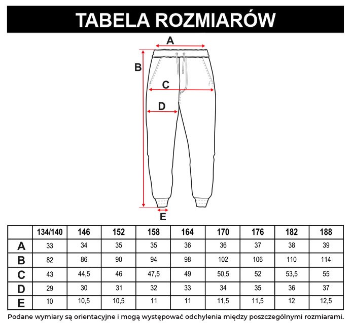 Tabela rozmiarów - Czarne spodnie dresowe z motywem szachownicy