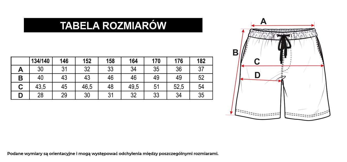 Tabela rozmiarów - Szorty kąpielowe z nadrukiem w odcieniach niebieskiego na całości