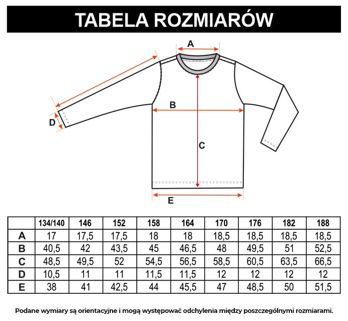 Tabela rozmiarów -  Szara koszulka z długim rękawem i nadrukami