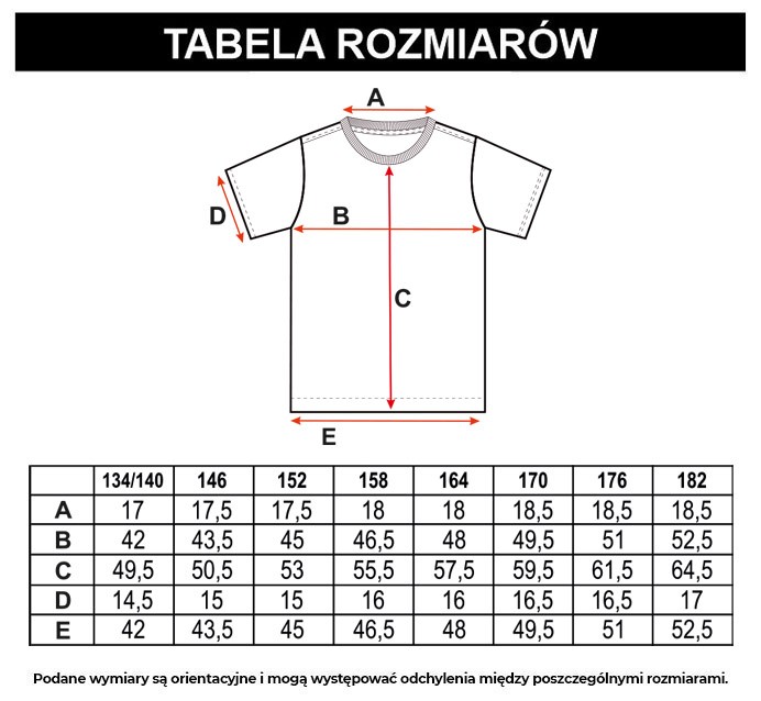 Tabela rozmiarów - Czarny T-shirt z kolorowym nadrukiem z przodu
