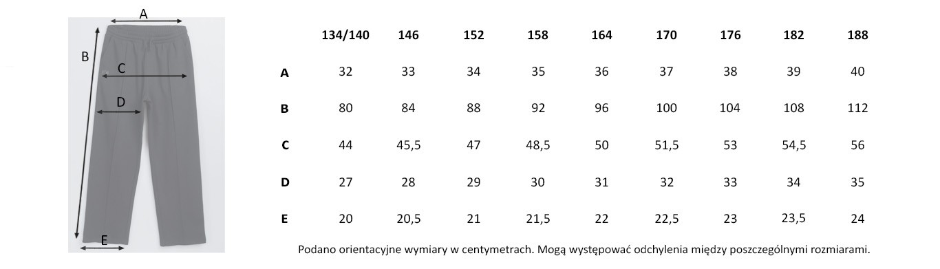 Tabela rozmiarów - Czarne spodnie dresowe z szerokimi nogawkami