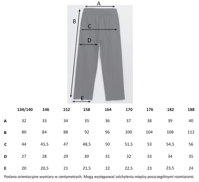 Tabela rozmiarów - Czarne spodnie dresowe z szerokimi nogawkami