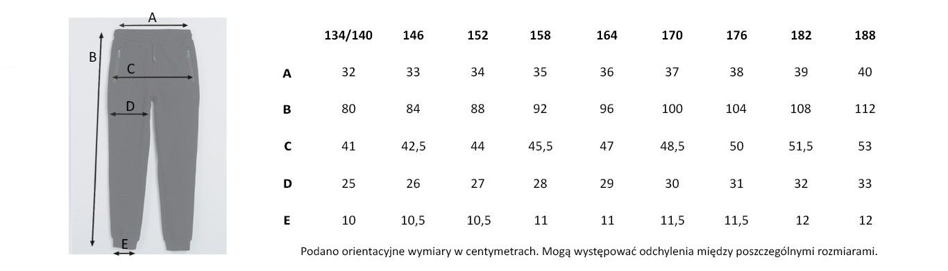 Tabela rozmiarów - Czarne spodnie dresowe z kieszeniami zapinanymi na zamek