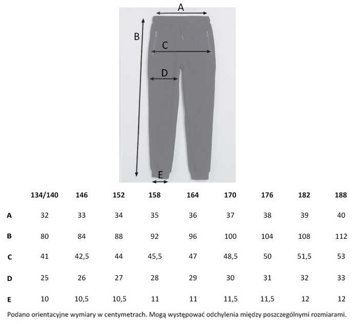 Tabela rozmiarów - Czarne spodnie dresowe z kieszeniami zapinanymi na zamek
