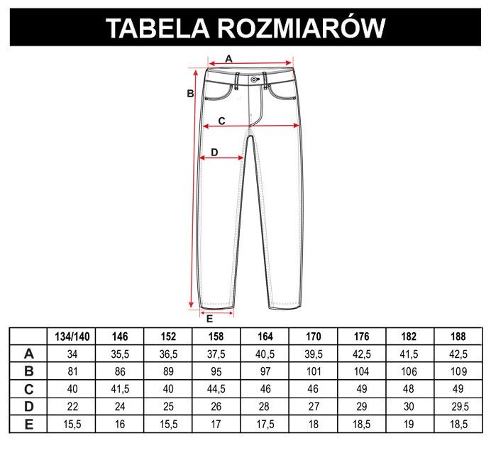 Tabela rozmiarów - Granatowe proste jeansy