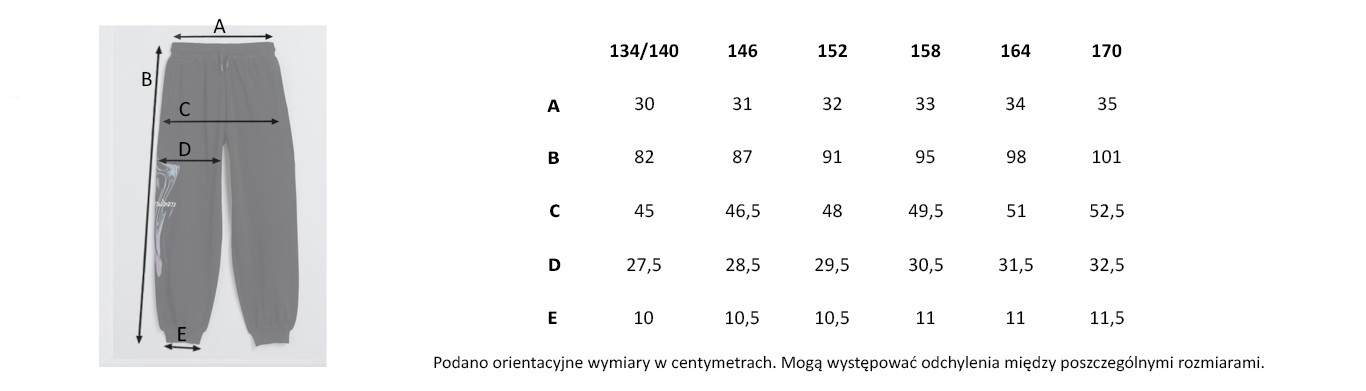 Tabela rozmiarów - Czarne spodnie dresowe oversize z kolorową grafiką na nogawce