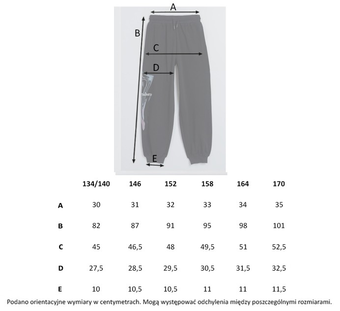 Tabela rozmiarów - Czarne spodnie dresowe oversize z kolorową grafiką na nogawce