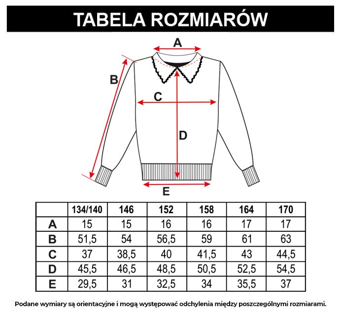 Tabela rozmiarów - Czarno-biały sweter w paski