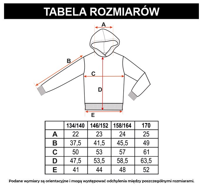 Tabela rozmiarów - Czarna bluza dresowa ovsersize z kapturem i nadrukami