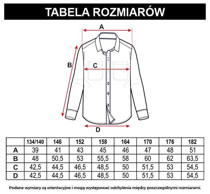 Tabela rozmiarów - Koszula zapinana na guziki w biało-czarną kratę
