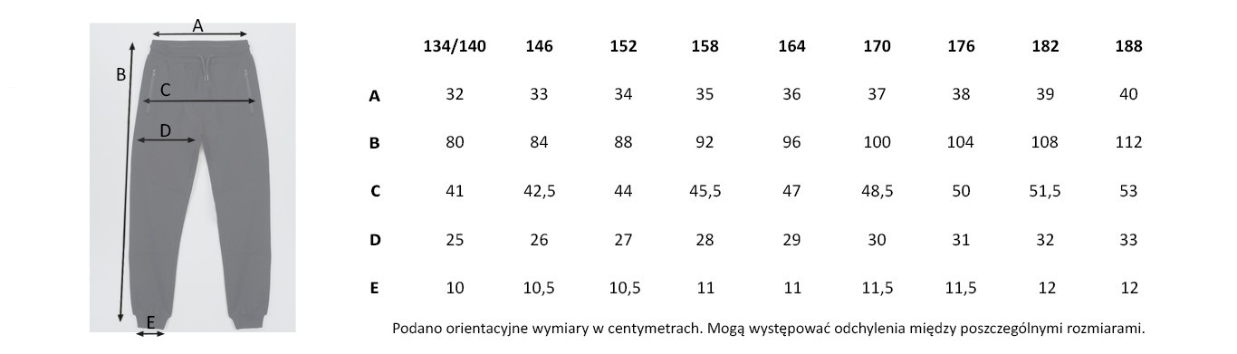 Tabela rozmiarów - Czarne spodnie dresowe z modnymi cięciami na nogawkach