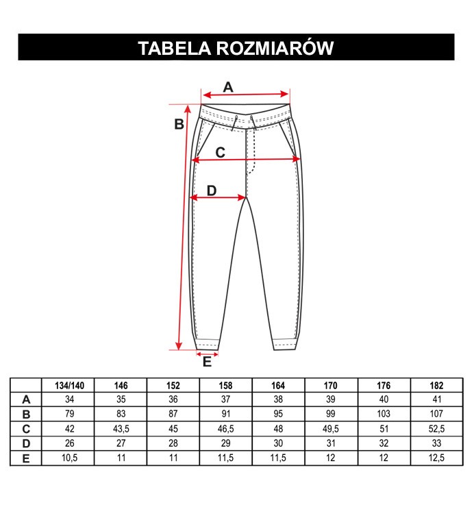 Tabela rozmiarów - Czarne jeansy typu jogger