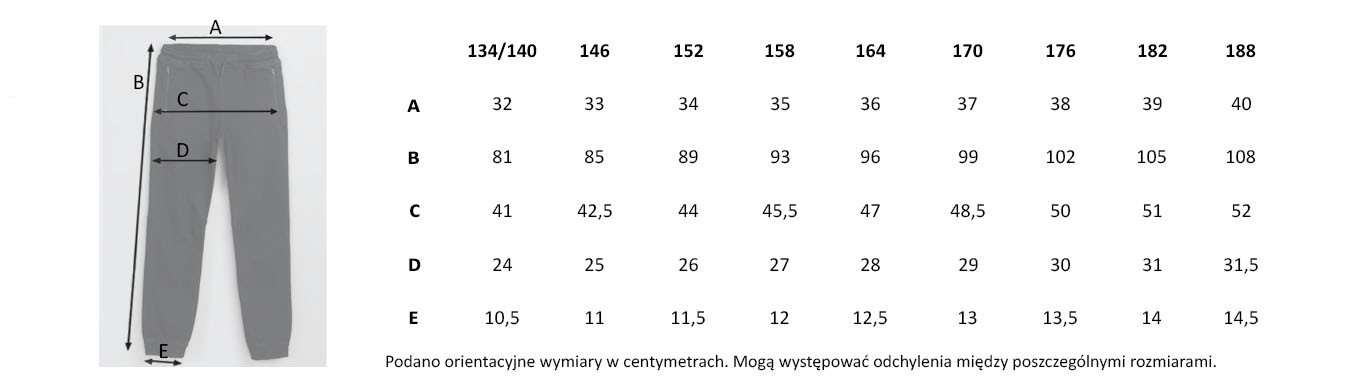 Tabela rozmiarów - Czarne spodnie jeansowe typu joggery gładkie