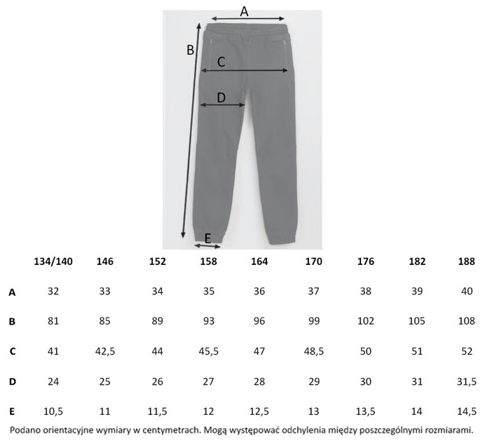 Tabela rozmiarów - Czarne spodnie jeansowe typu joggery gładkie
