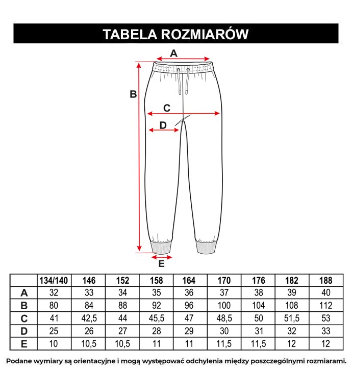 Tabela rozmiarów - Czarne spodnie dresowe z minimalistycznym nadrukiem na ściągaczach