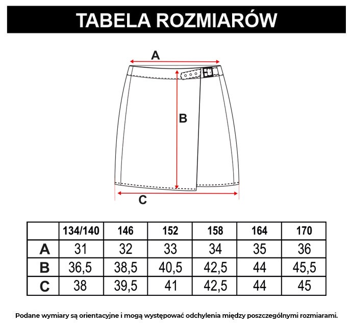 Tabela rozmiarów - Czarna ołówkowa spódniczka mini z zapięciem