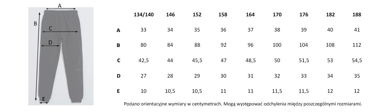 Tabela rozmiarów - Czarne spodnie dresowe z nadrukiem na nogawce