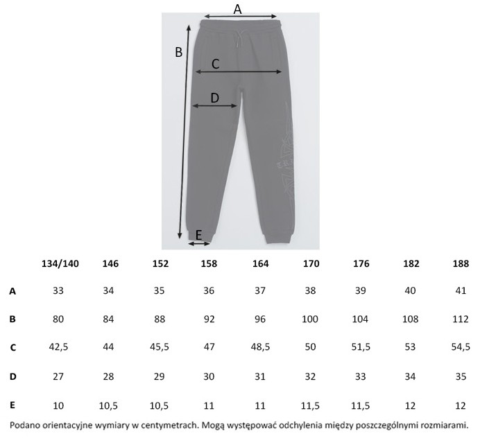 Tabela rozmiarów - Czarne spodnie dresowe z nadrukiem na nogawce