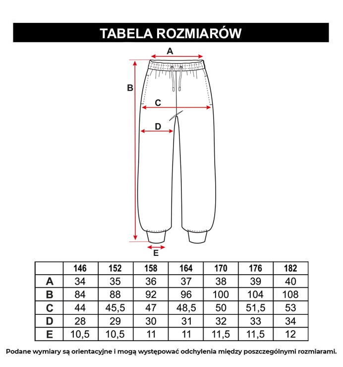 Tabela rozmiarów - Beżowe spodnie dresowe oversize z przestrzennymi kieszeniami na nogawkach