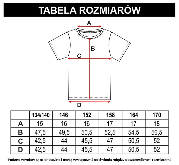 Tabela rozmiarów - Czarny T-Shirt z nadrukiem w kolorze ciemnej zieleni