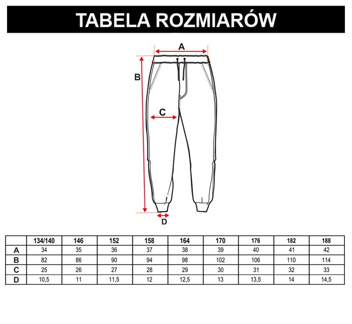 Tabela rozmiarów - Czarne spodnie typu jogger