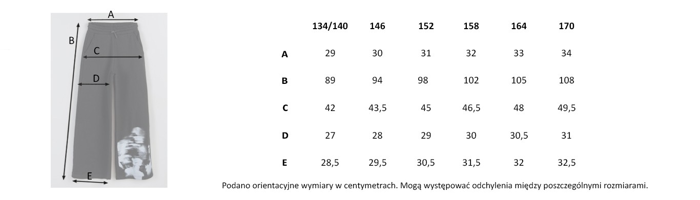 Tabela rozmiarów - Czarne spodnie dresowe z szerokimi nogawkami