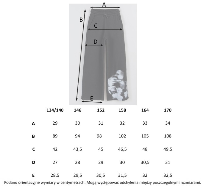 Tabela rozmiarów - Czarne spodnie dresowe z szerokimi nogawkami