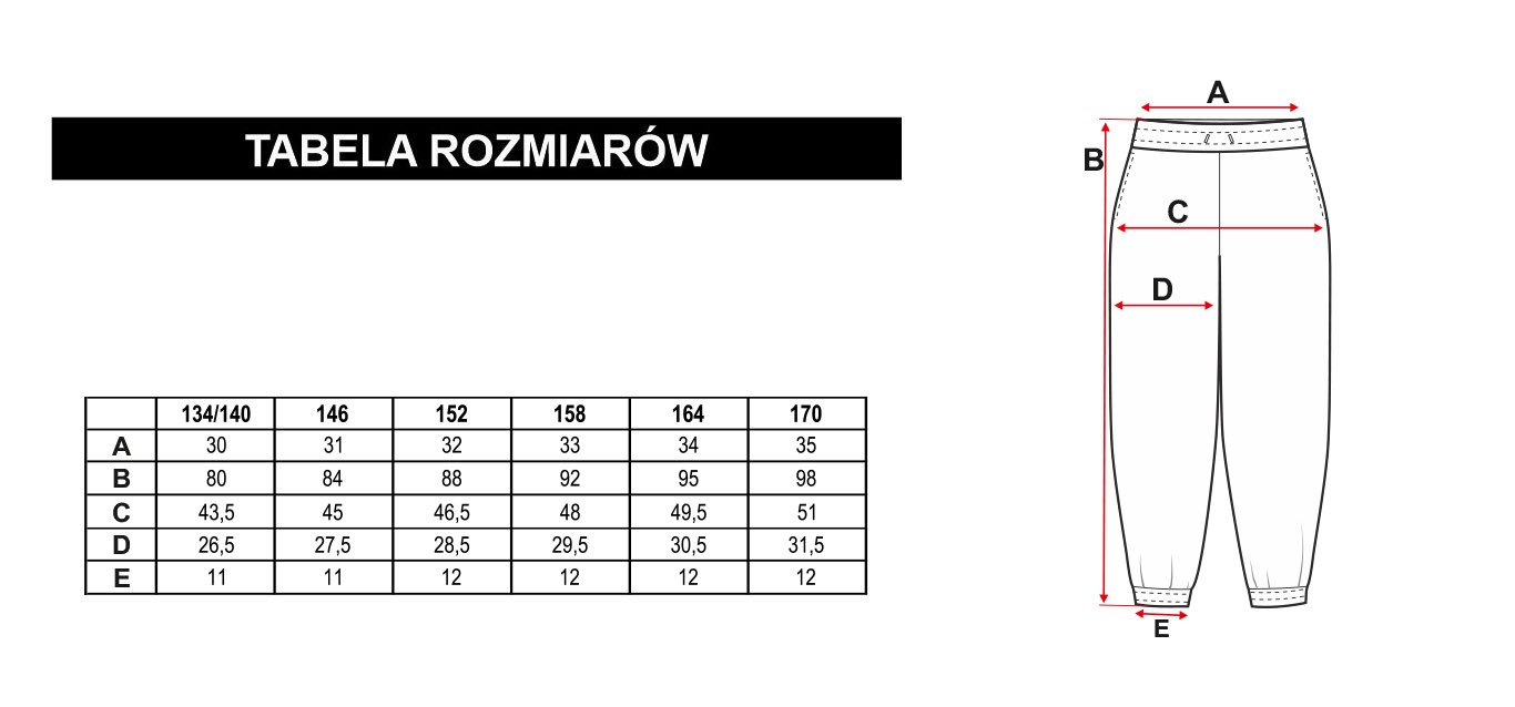 Tabela rozmiarów - Czarne spodnie dresowe z nadrukami MADE IN HEAVEN