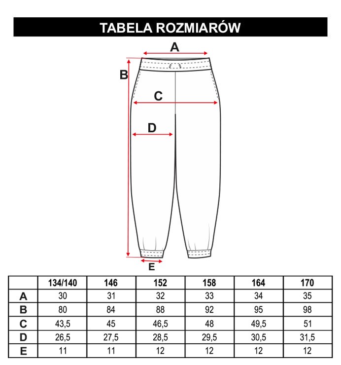 Tabela rozmiarów - Czarne spodnie dresowe z nadrukami MADE IN HEAVEN