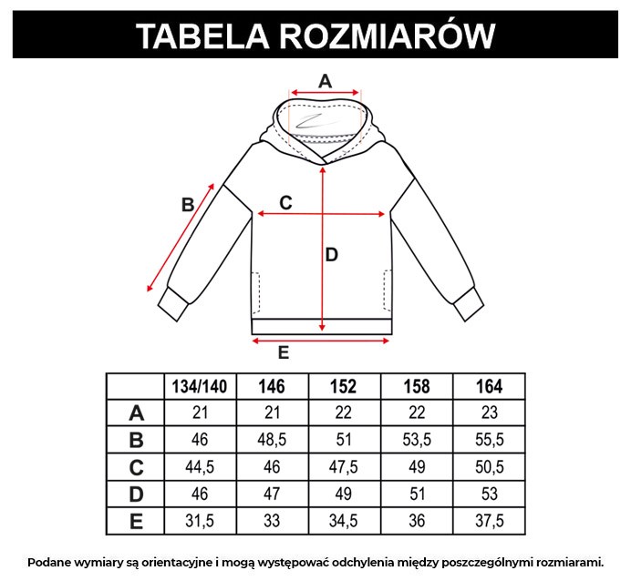 Tabela rozmiarów - Bluza z kapturem z kolorowym nadrukiem na całości