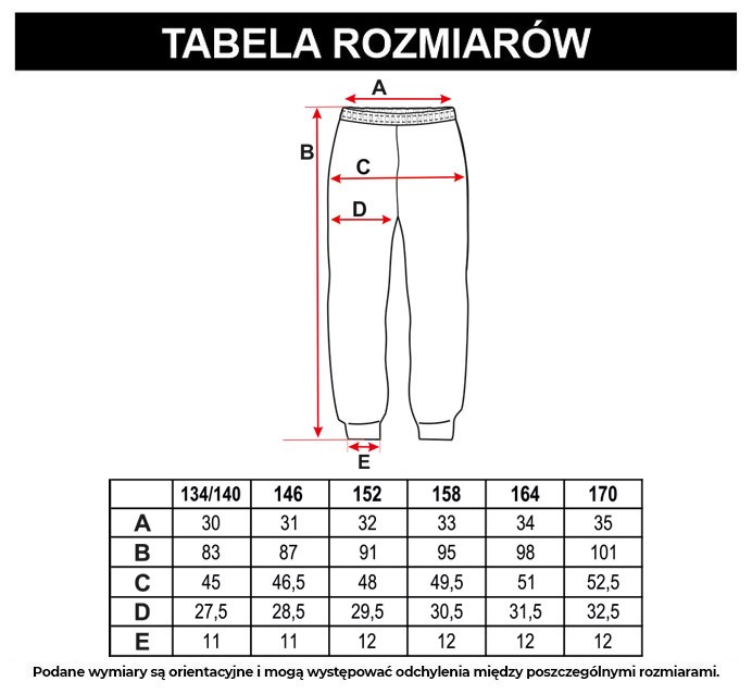 Tabela rozmiarów - Czarne spodnie dresowe a'la tie dye