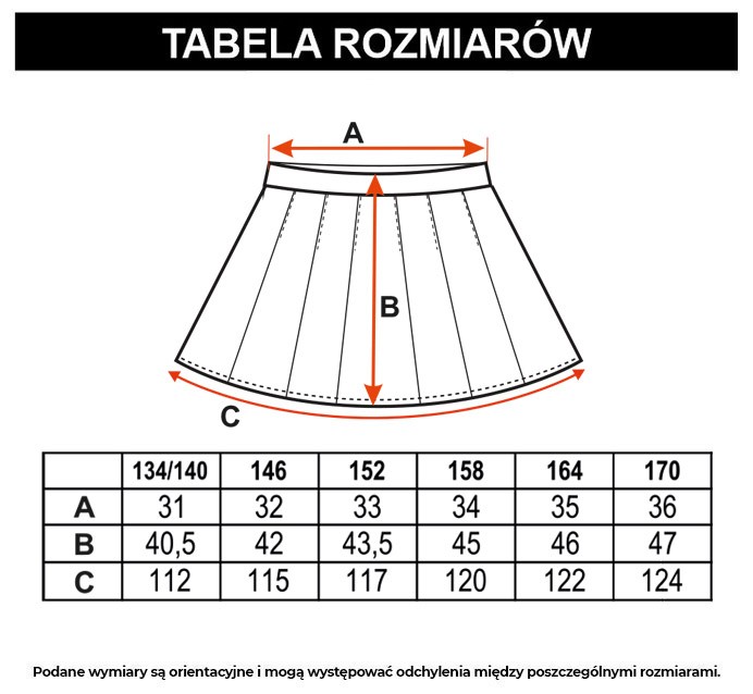 Tabela rozmiarów - Biało-czarna spódnica w drobną kratę z ozdobnym łańcuszkiem