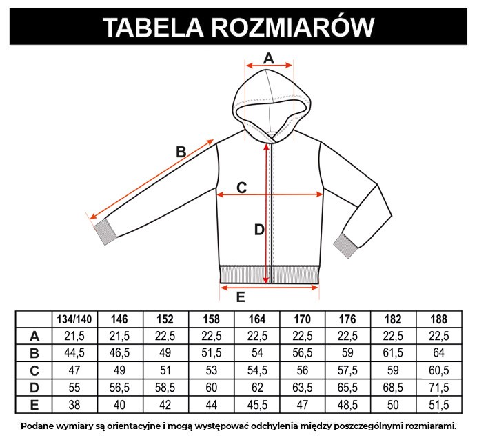 Tabela rozmiarów - Fioletowa rozpinana bluza dresowa z nadrukiem na plecach