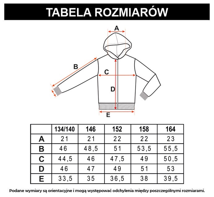 Tabela rozmiarów - Wielobarwna rozpinana bluza z kapturem i nadrukami