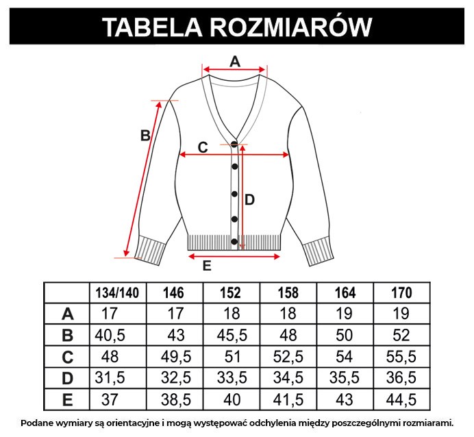 Tabela rozmiarów - Czarno-biały rozpinany sweter na guziki