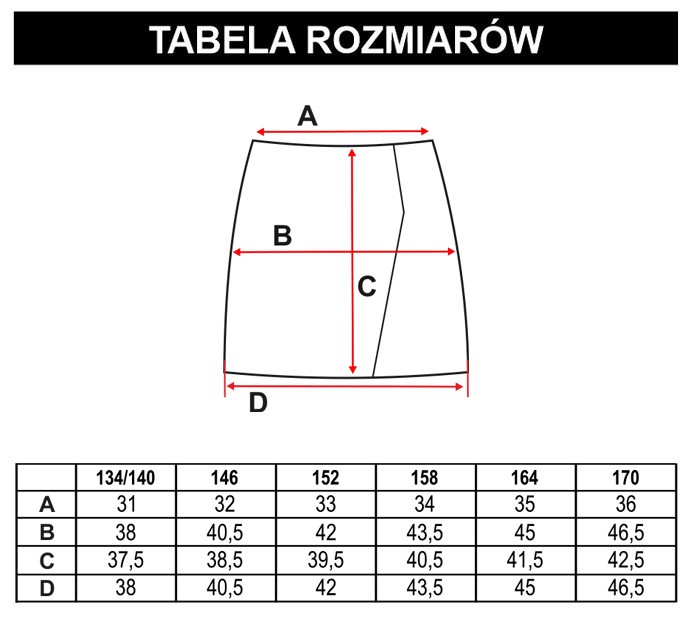 Tabela rozmiarów - Czarna krótka ołówkowa spódnica