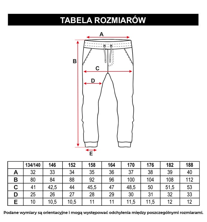 Tabela rozmiarów - Szare spodnie dresowe z nadrukiem z tyłu