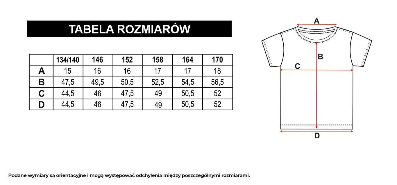 Tabela rozmiarów - Biały t-shirt oversize z kolorową grafiką z przodu