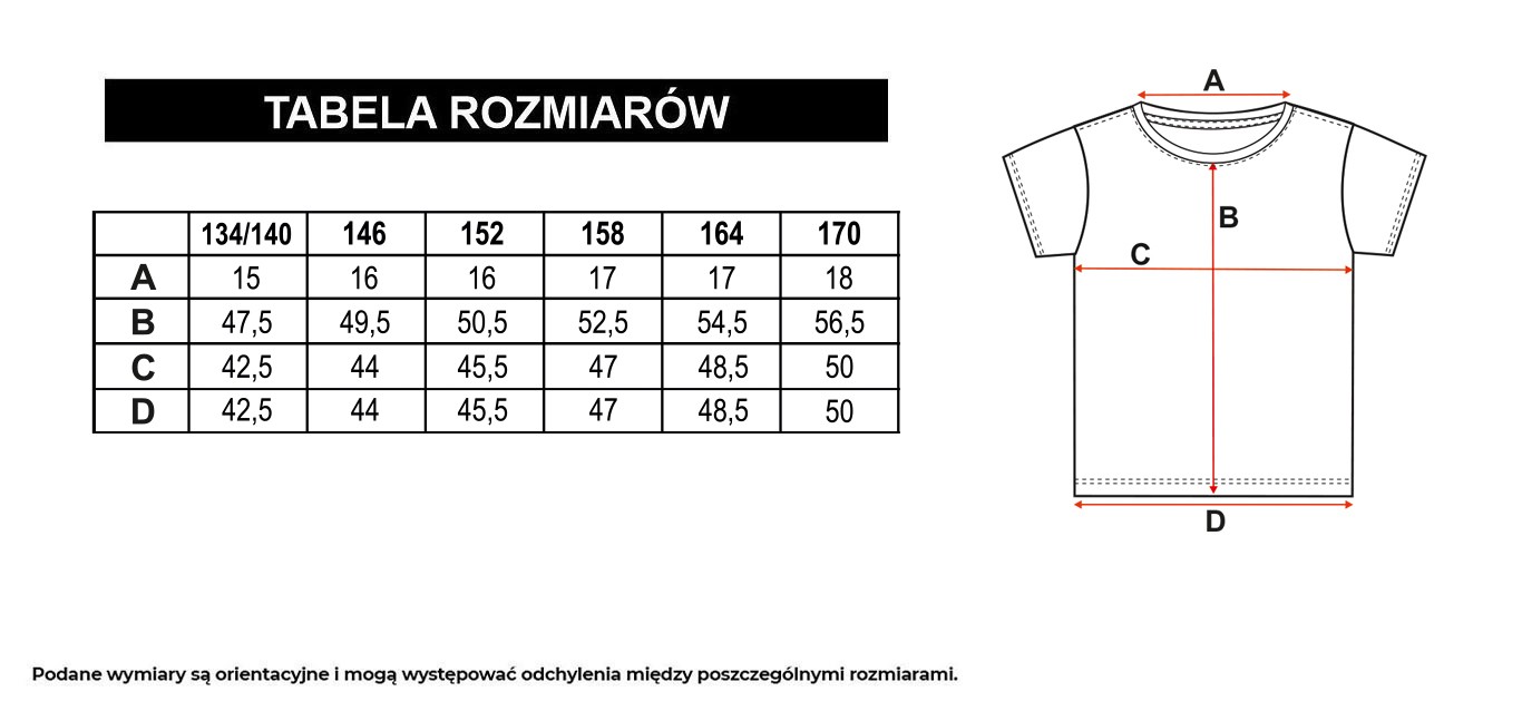 Tabela rozmiarów - Fioletowy t-shirt z przestrzennym napisem na wysokości piersi