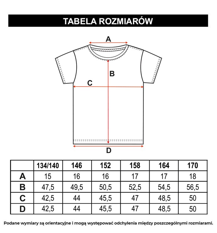 Tabela rozmiarów - Fioletowy t-shirt z przestrzennym napisem na wysokości piersi