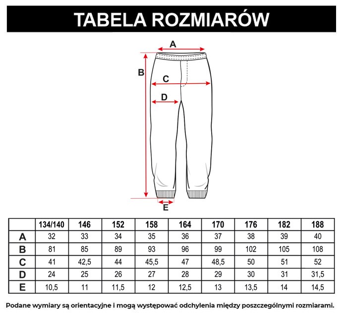 Tabela rozmiarów - Czarne jeansowe spodnie jogger
