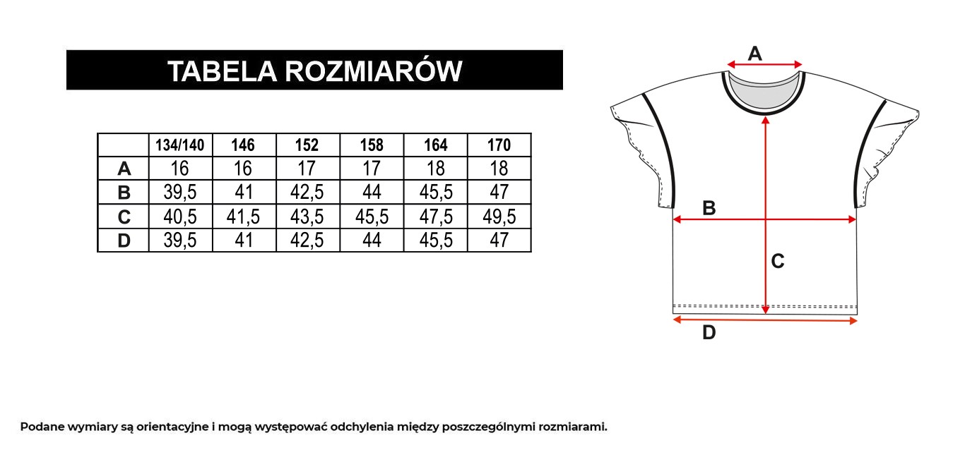 Tabela rozmiarów - Biała elegancka bluzka z ozdobną czarną lamówką