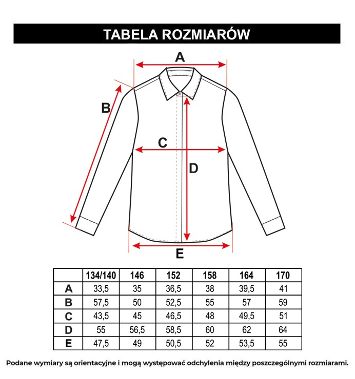 Tabela rozmiarów - Biała koszula z długim rękawem z lejącego się materiału
