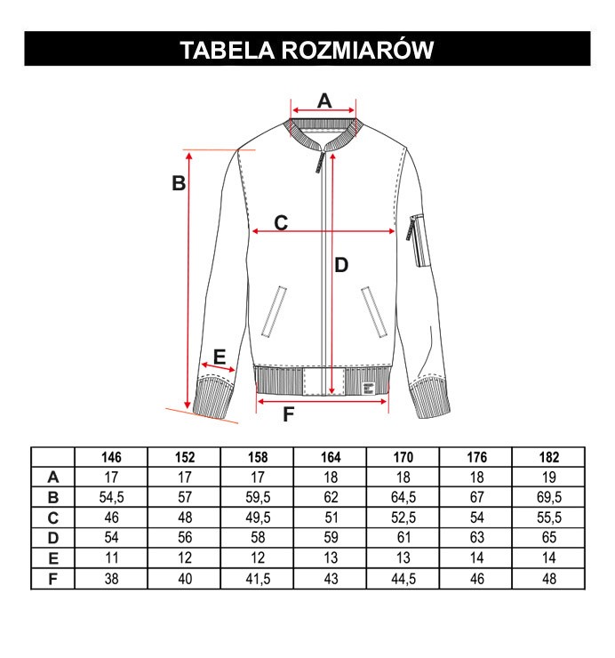 Tabela rozmiarów - Czarna bluza dresowa a'la bomberka