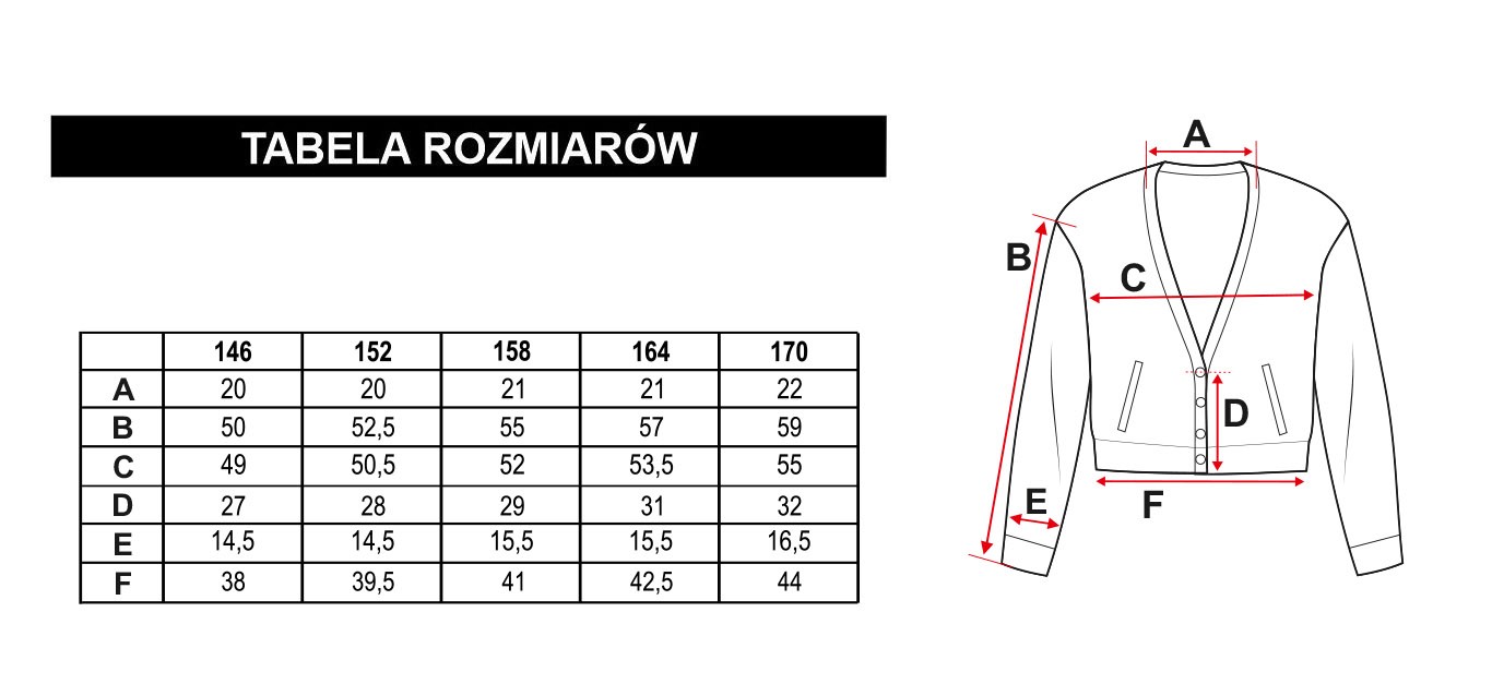 Tabela rozmiarów - Kremowa rozpinana bluza a'la bomberka 23