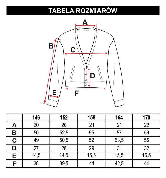 Tabela rozmiarów - Kremowa rozpinana bluza a'la bomberka 23