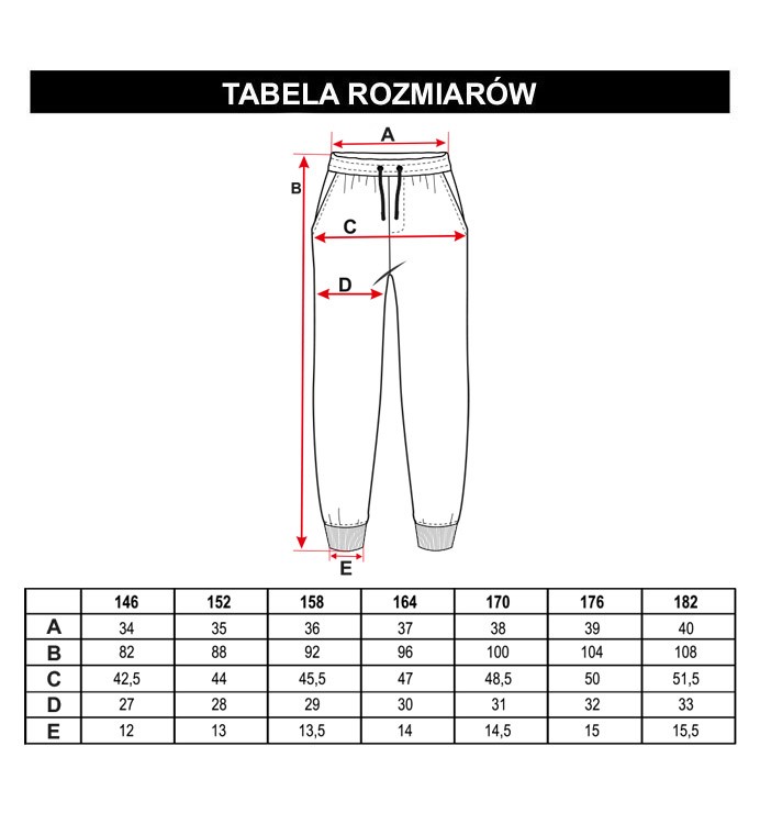 Tabela rozmiarów - Czarne prążkowane spodnie dresowe z napisami