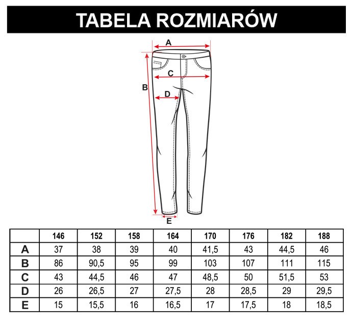 Tabela rozmiarów - Czarne spodnie LOOSE